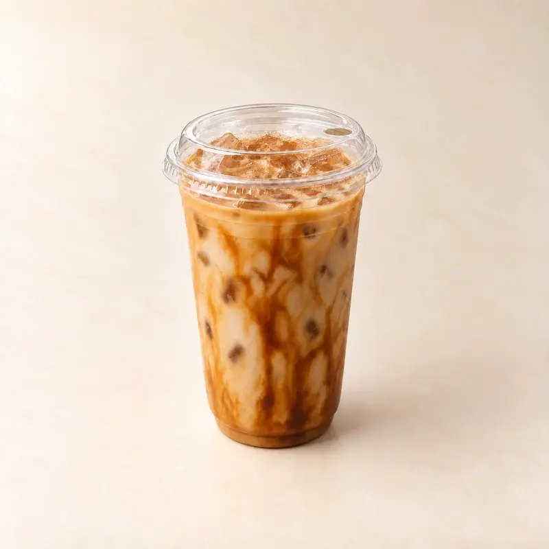 Clear 16 oz iced takeaway cup · illustrative serving