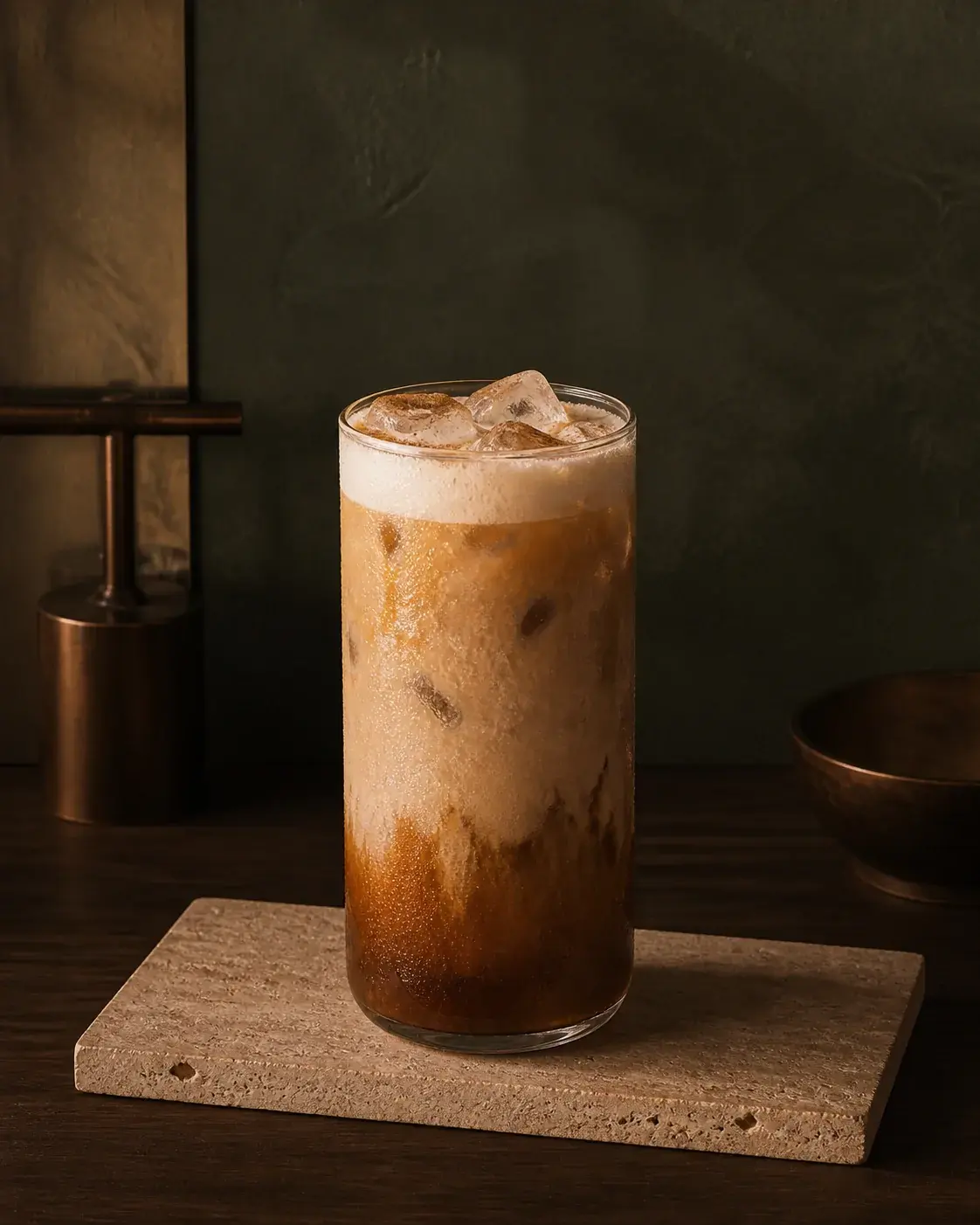 Iced brown sugar oat latte with a cinnamon finish