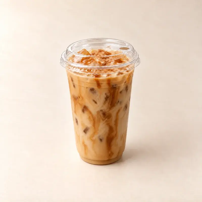 Clear 16 oz iced takeaway cup · illustrative serving