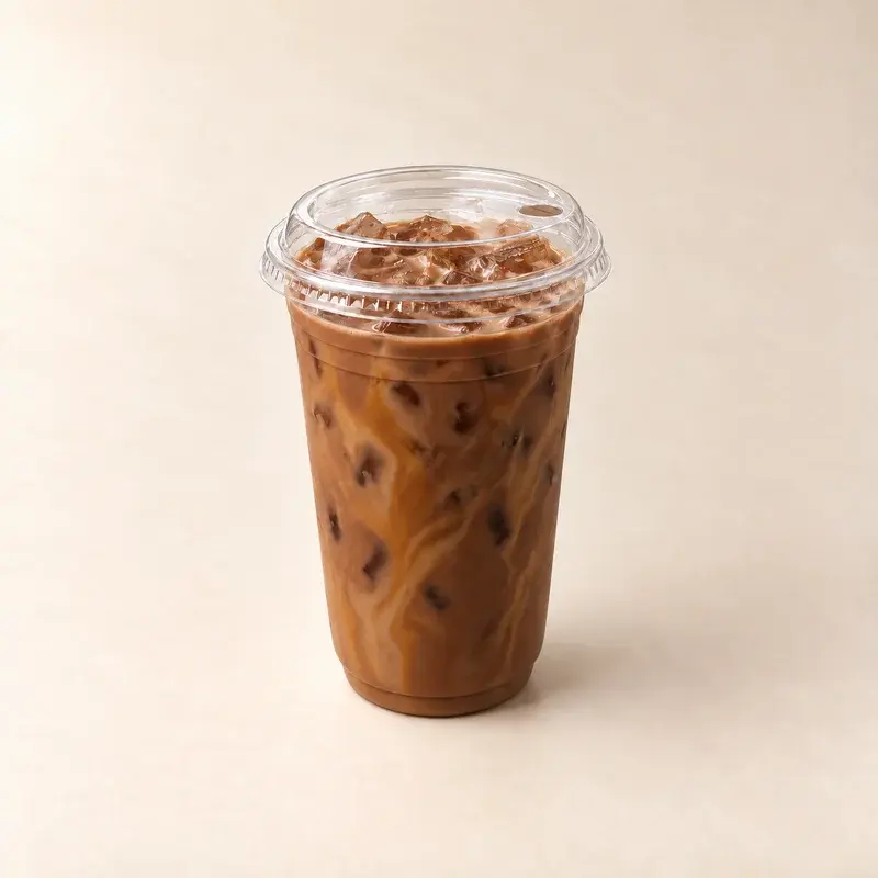 Clear 16 oz iced takeaway cup · illustrative serving